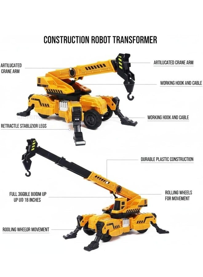 Meghasky Construction Crane Robot Transformer Toy, Yellow and Black, Friction Powered with 360 Degree Rotating Arm, Working Hook and Cable, Retractable Stabilizer Legs, Rolling Wheels, Durable Plastic - Image 2